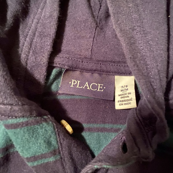 Children’s Place Boys Hoodie Sz 7/8 Navy and Green Stripe - Picture 2 of 3